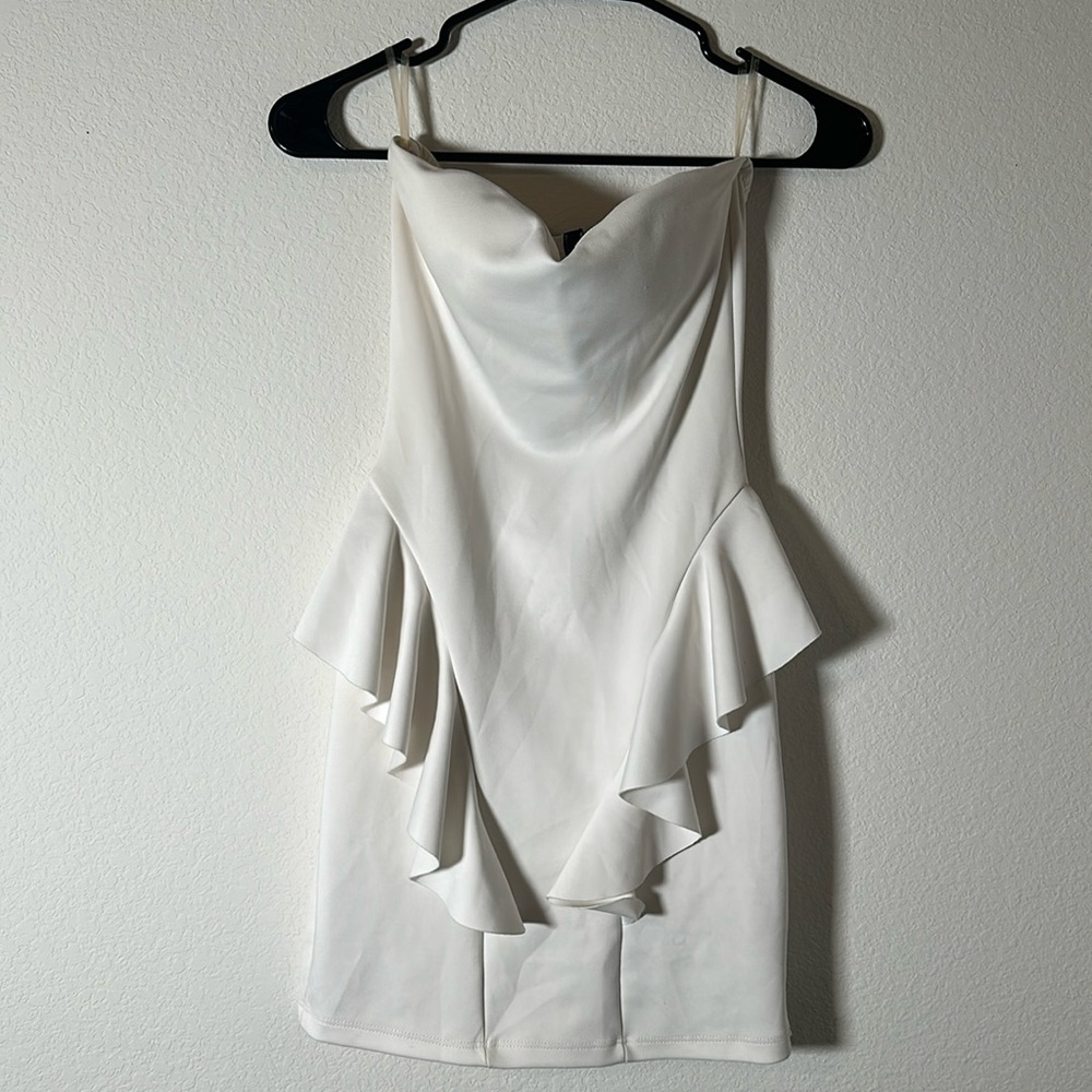 A’gaci White Ruffle Tube Top Mini Dress Size Small